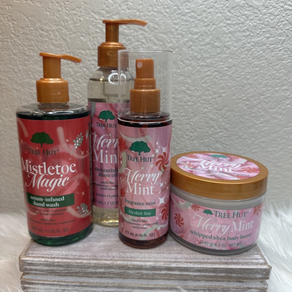 $31 🌙 Tree Hut Merry Mint Holiday SET 4 Hand, Butter, Shave Oil, Mist NEW‎